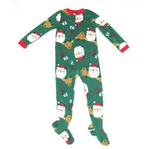 Carters Fleece Footed Pajama Blanket Sleeper Size 7 Kids Christmas Santa Green